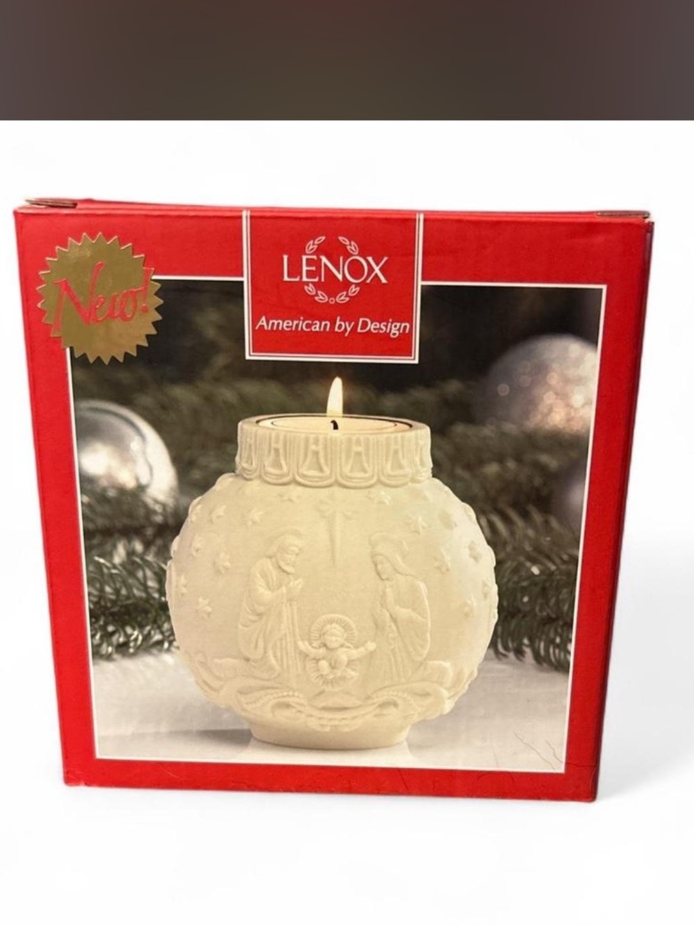 Lenox Cream Nativity Porcelain Votive Holder with Gold Accent Box